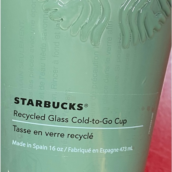 NEW Starbucks Frosted Mint Green Recycled Glass Cold To-Go Cup Tumbler 16oz - Picture 3 of 8